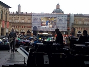 Soundcheck in the rain! - Ultimate World Guitar Exhibition - Piazza Maggiore - Bologna, Italy - May 15th, 2010
